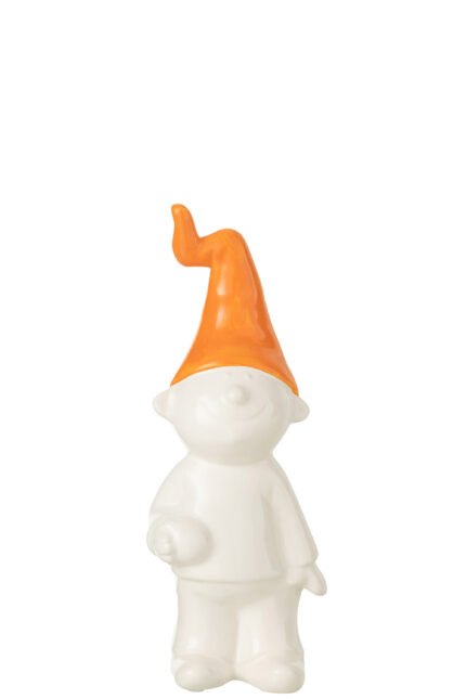 Gnomo In Piedi Ceramica Bianco/Arancione Small